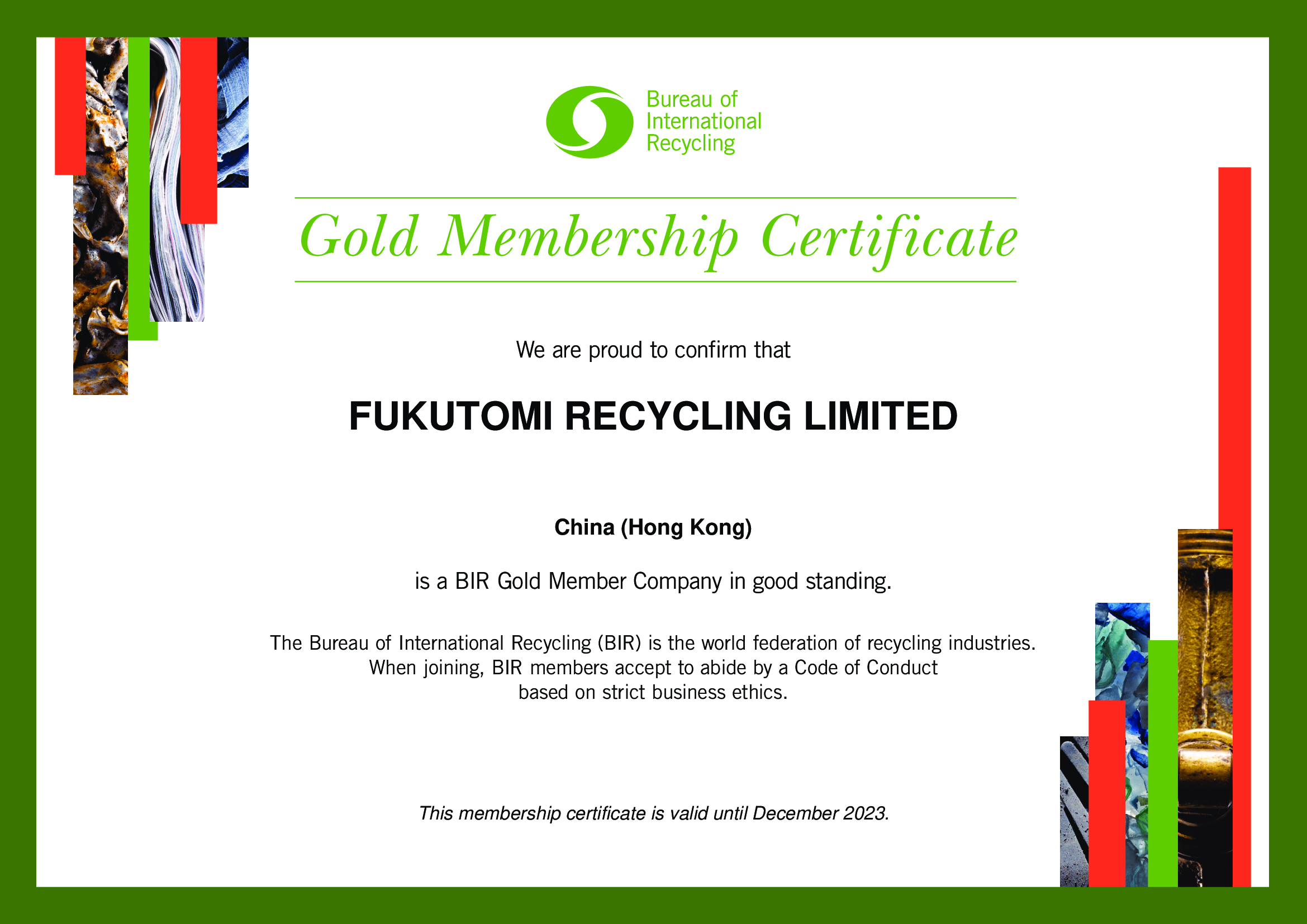 BIR Fukutomi certificate 2023